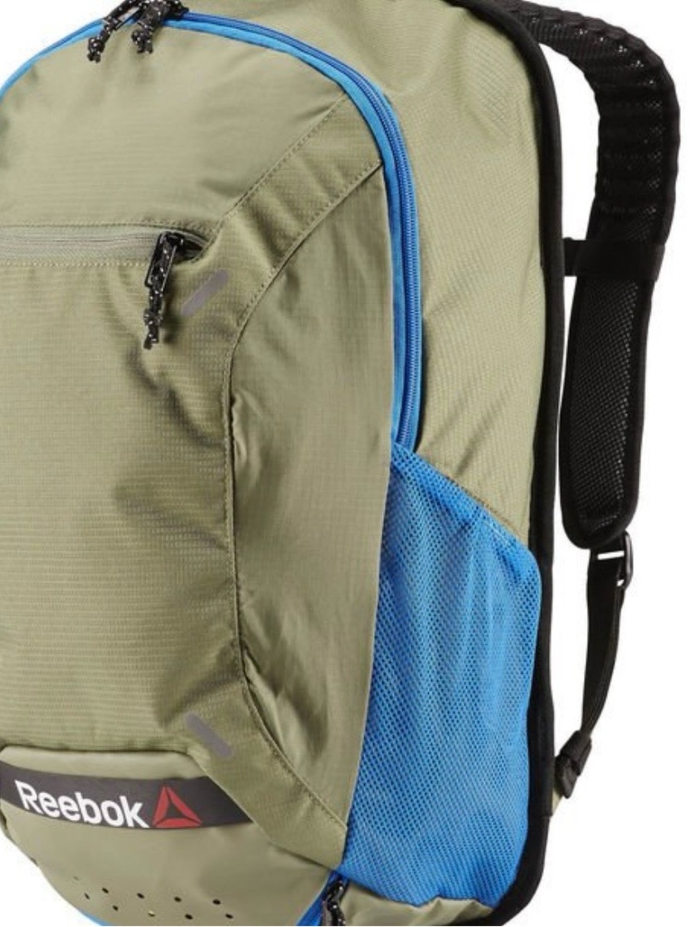 Reebok Olive Green and Blue Men's Backpack with Mesh Side Pocket